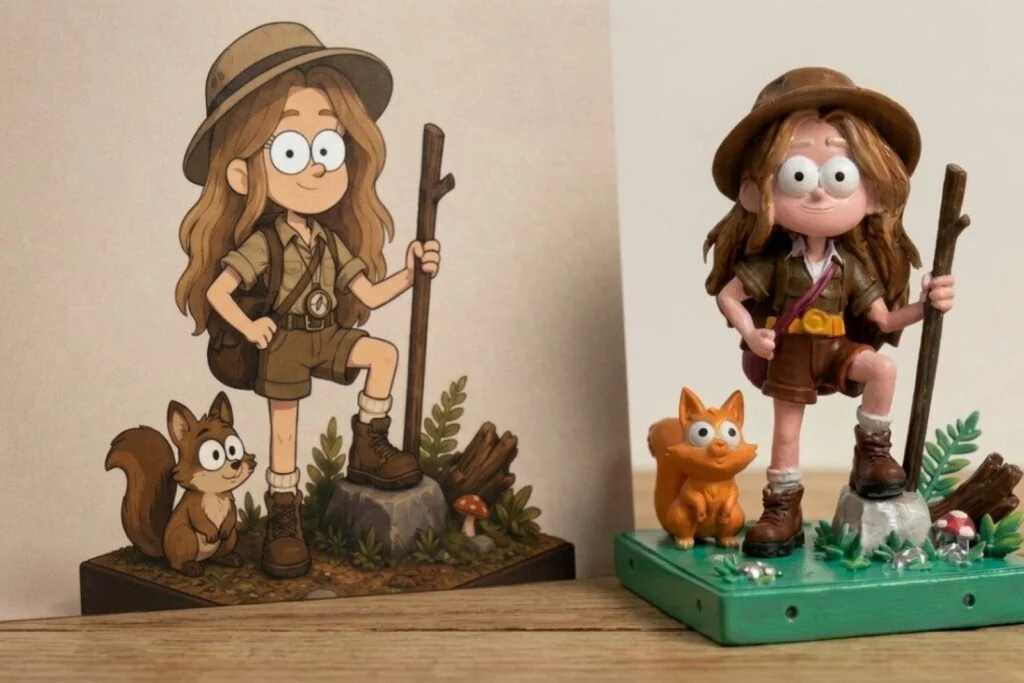 Figura a partir de un dibujo, pintada a mano